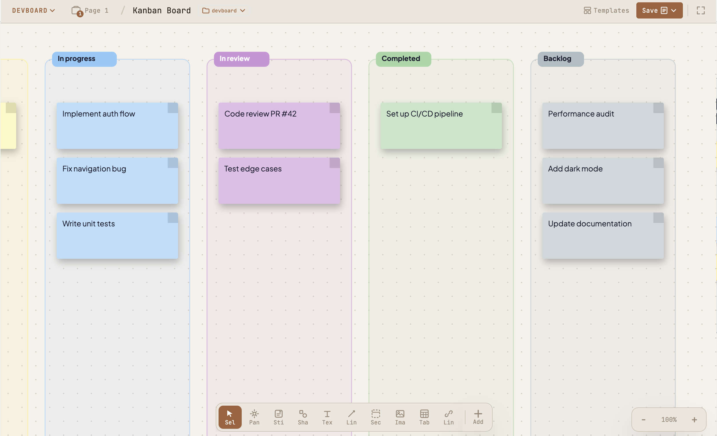 Timeline / Gantt board in light mode in DevBoard
