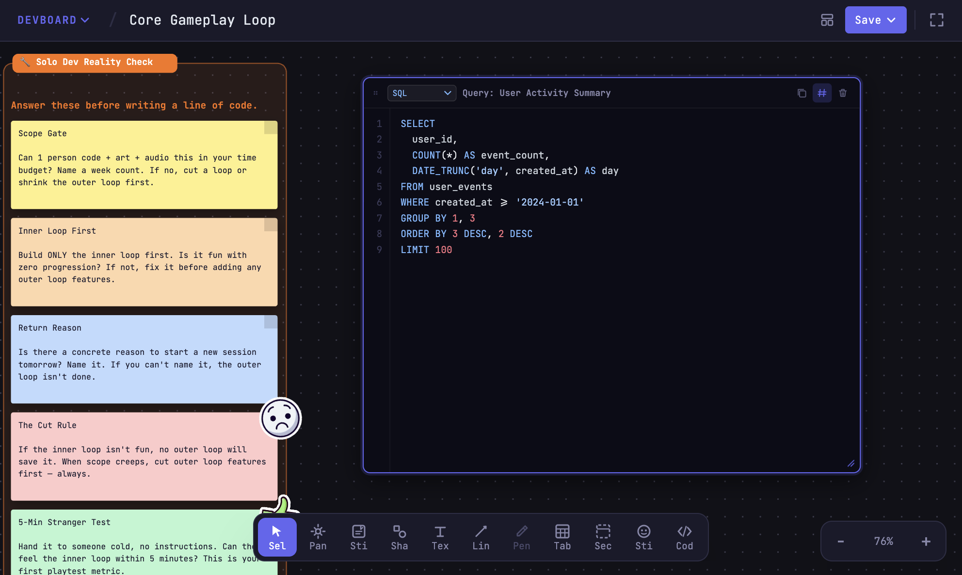DevBoard context toolbar