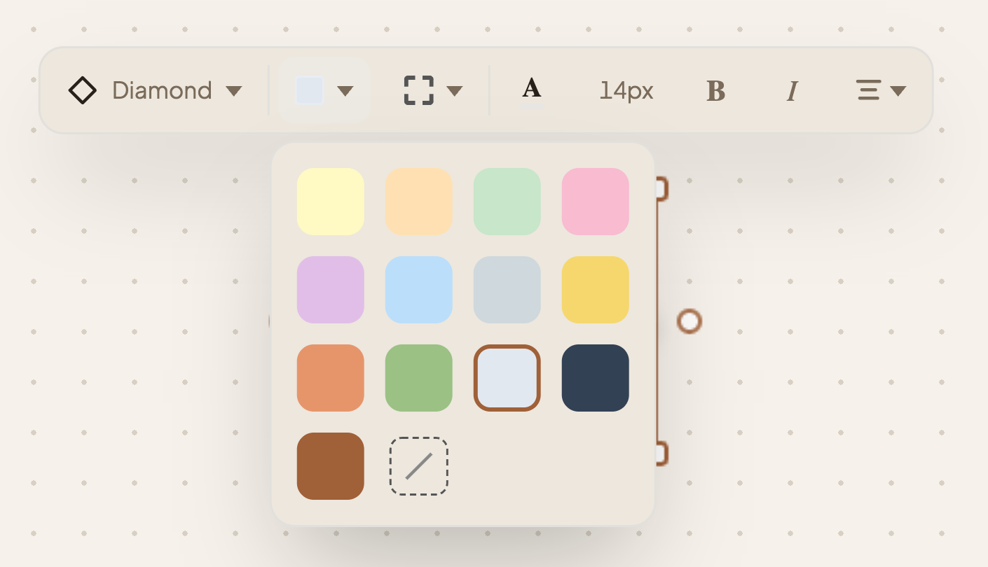 Fill colour palette with thirteen swatches and a no-fill option