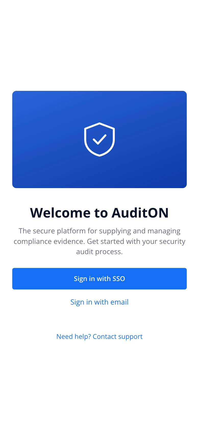 AuditON sign-in screen on a phone
